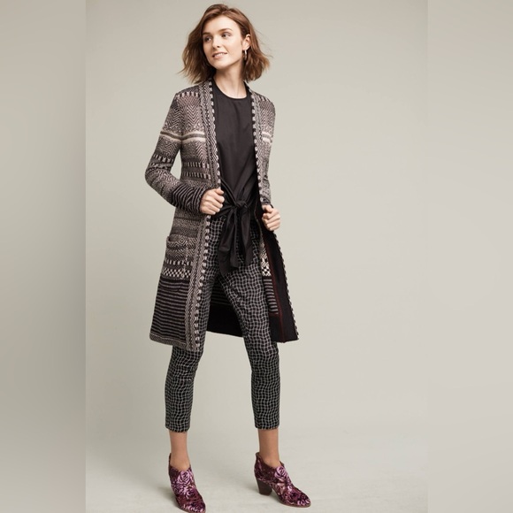 Anthropologie Angel Of The North Black and Cream Patterned Cardigan - Picture 2 of 11